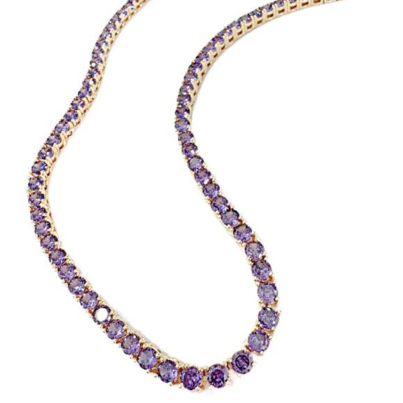 18K Gold Plated Tennis Necklace, Simulated Purple Amethyst Gemstone - Picture 4 of 5